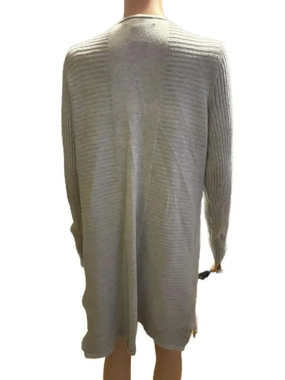 Alexandra + Oak Lt Grey Heather Longline Open Front Ribbed Cardigan - Picture 3 of 4